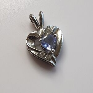 10k White Gold Tanzanite and CZ Heart Pendant